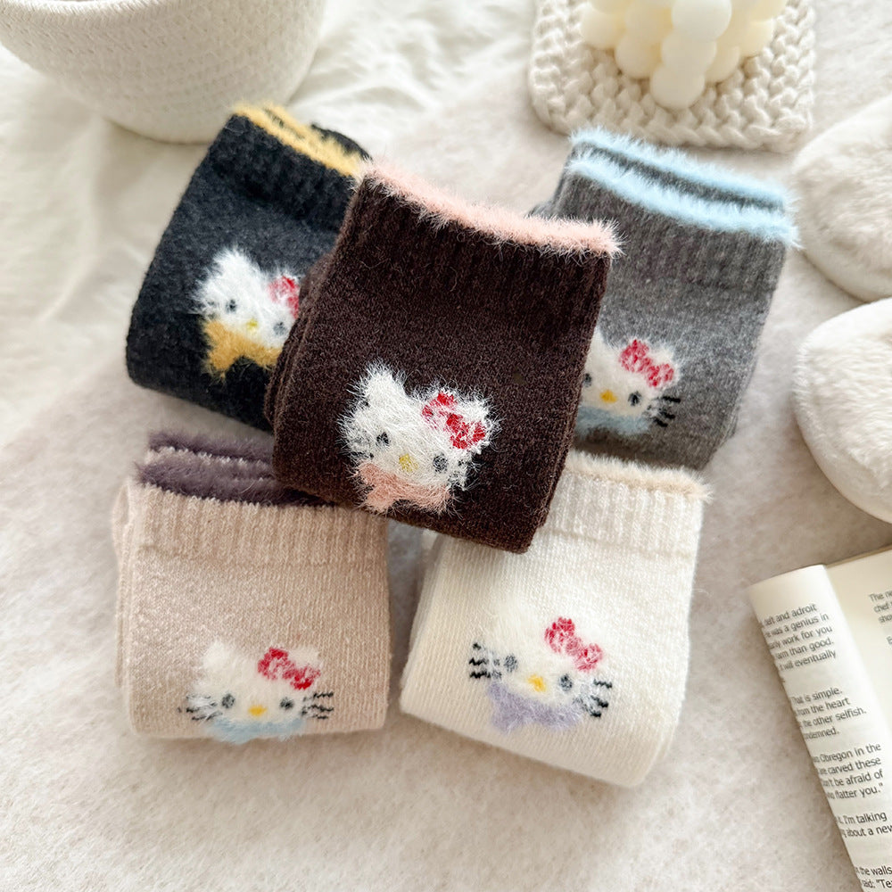Cute Cozy Wool Crew Socks | Warm Winter Fuzzy Socks for Women