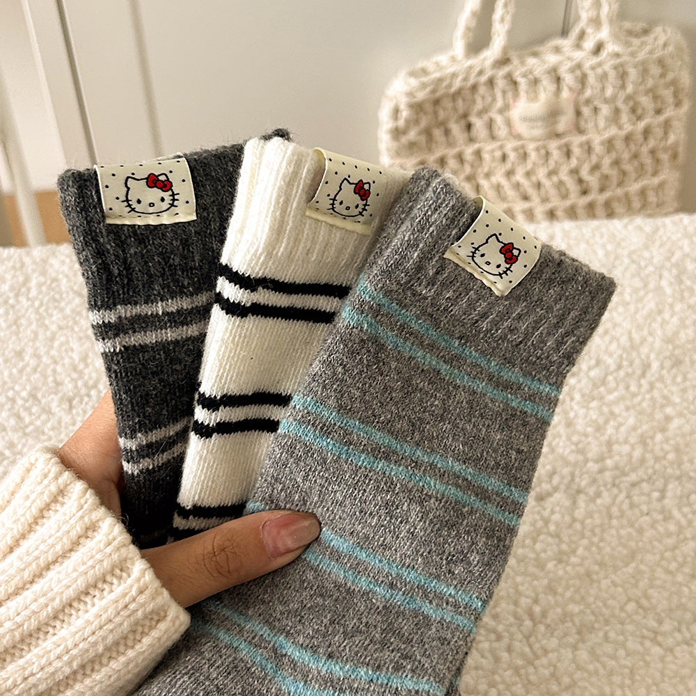 Cozy Wool Striped Crew Socks | Warm Winter Socks for Women