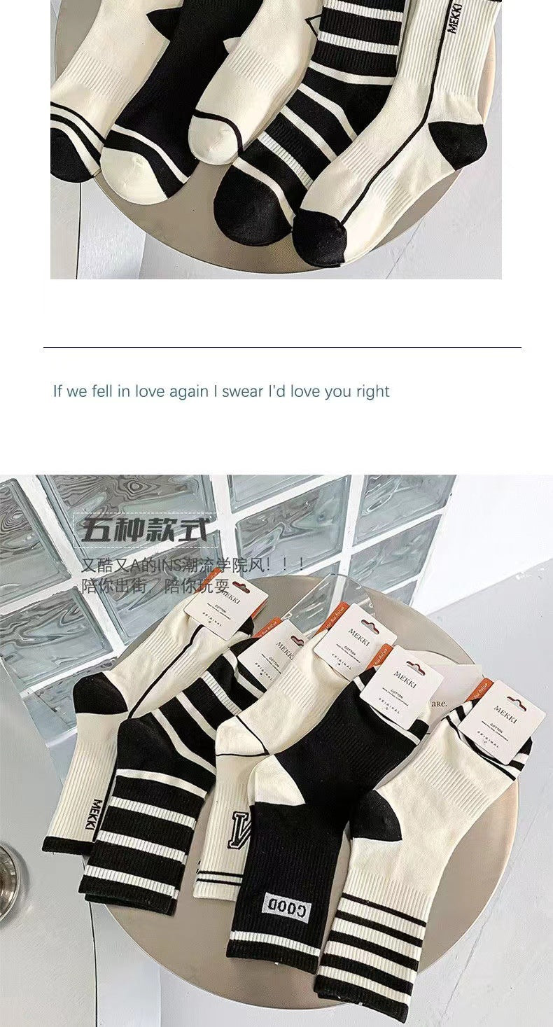 Crew Socks for Women | Black White Trendy Athletic Casual Socks