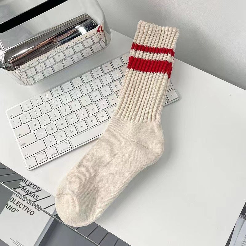 Striped Cotton Crew Socks | Casual Athletic Women's Mid Calf Socks