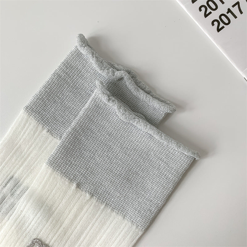 Sheer Glitter Crew Socks for Women | Summer Breathable Socks