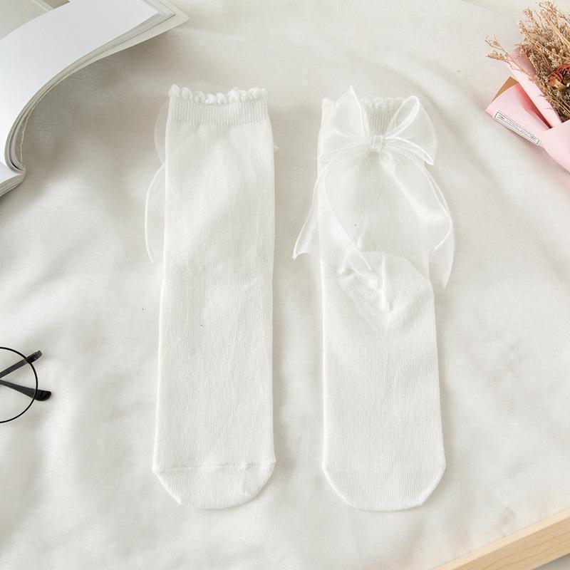 Sheer Bow Ruffle Crew Socks | Cute Lolita JK Socks for Women