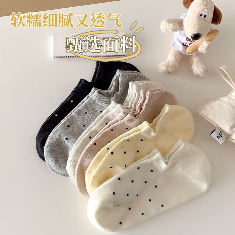 Cotton Polka Dot No-Show Socks for Women | Stay-Put Invisible Socks