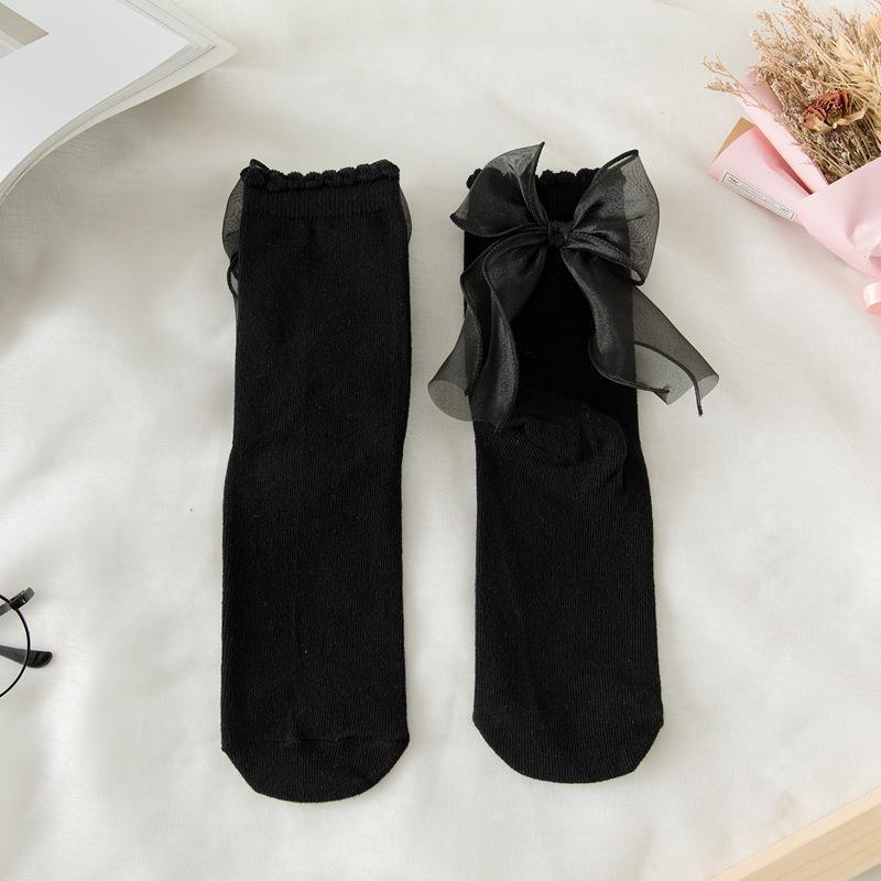 Sheer Bow Ruffle Crew Socks | Cute Lolita JK Socks for Women