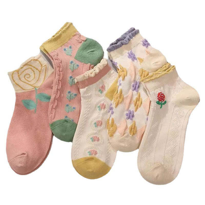 Floral Ruffle Ankle Socks for Women | Breathable Cotton Everyday Socks