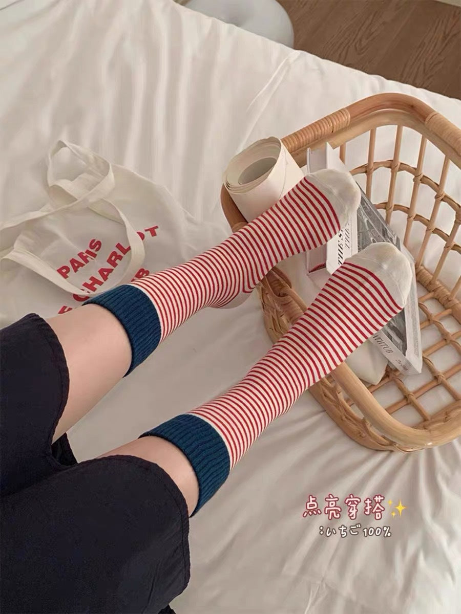 Women's Colorblock Striped Slouch Crew Socks | Casual Cotton Socks