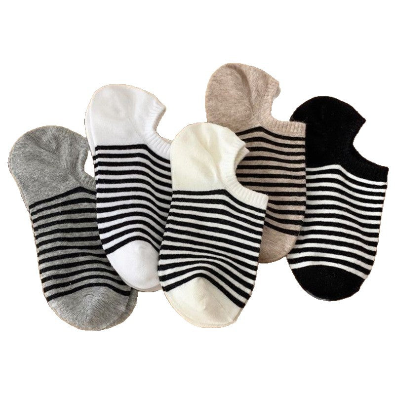 Striped No-Show Socks for Women | Non-Slip Invisible Cotton Socks