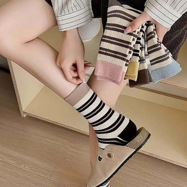 Striped Crew Socks for Women | Casual Trendy Everyday Cotton Socks