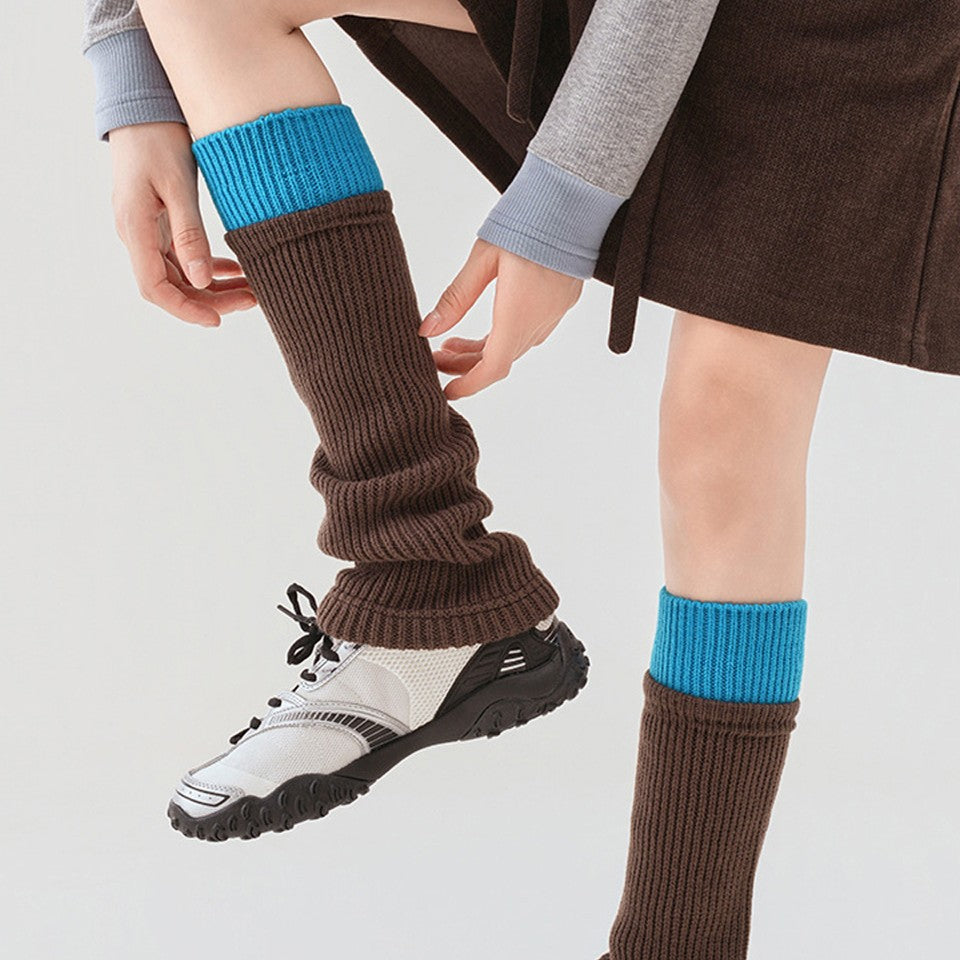 Cozy Y2K Colorblock Knit Leg Warmers for Women