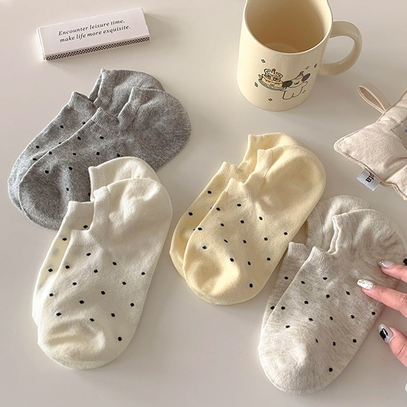 Polka Dot No-Show Socks for Women | Cotton Non-Slip Invisible Socks