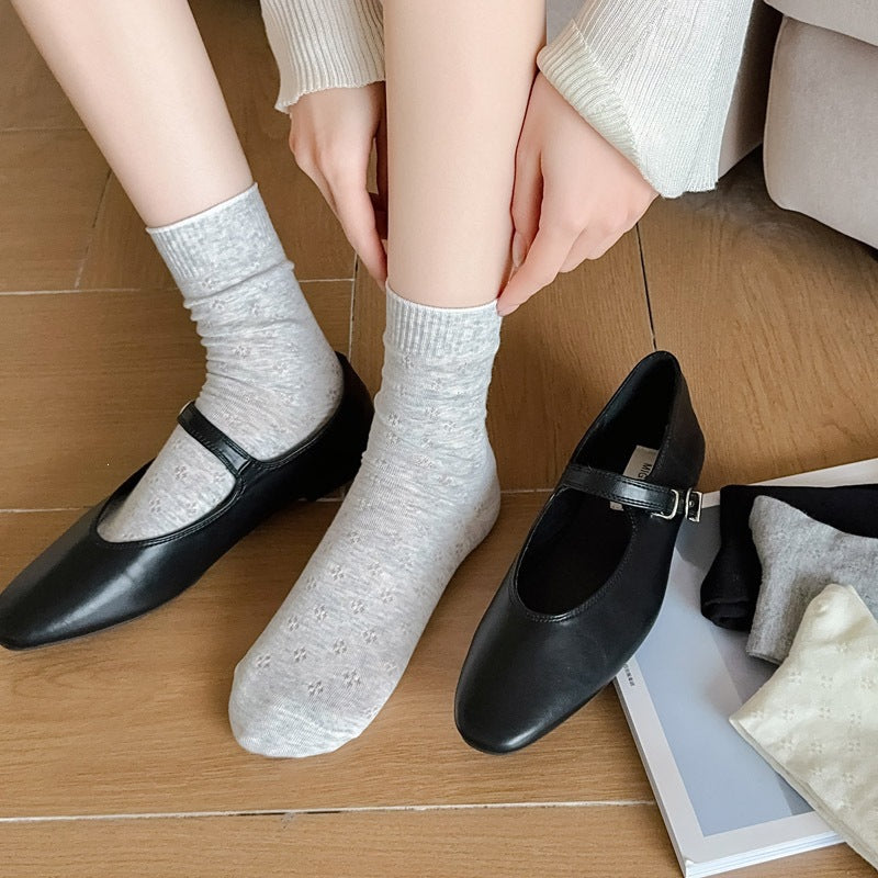 Clover Pattern Crew Socks for Women | Breathable Thin Summer Socks