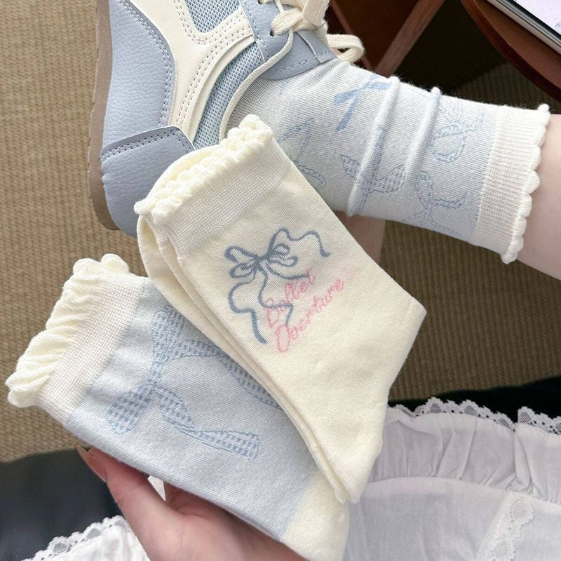 Cute Bow Crew Socks for Women | Lightweight Spring Cotton Socks