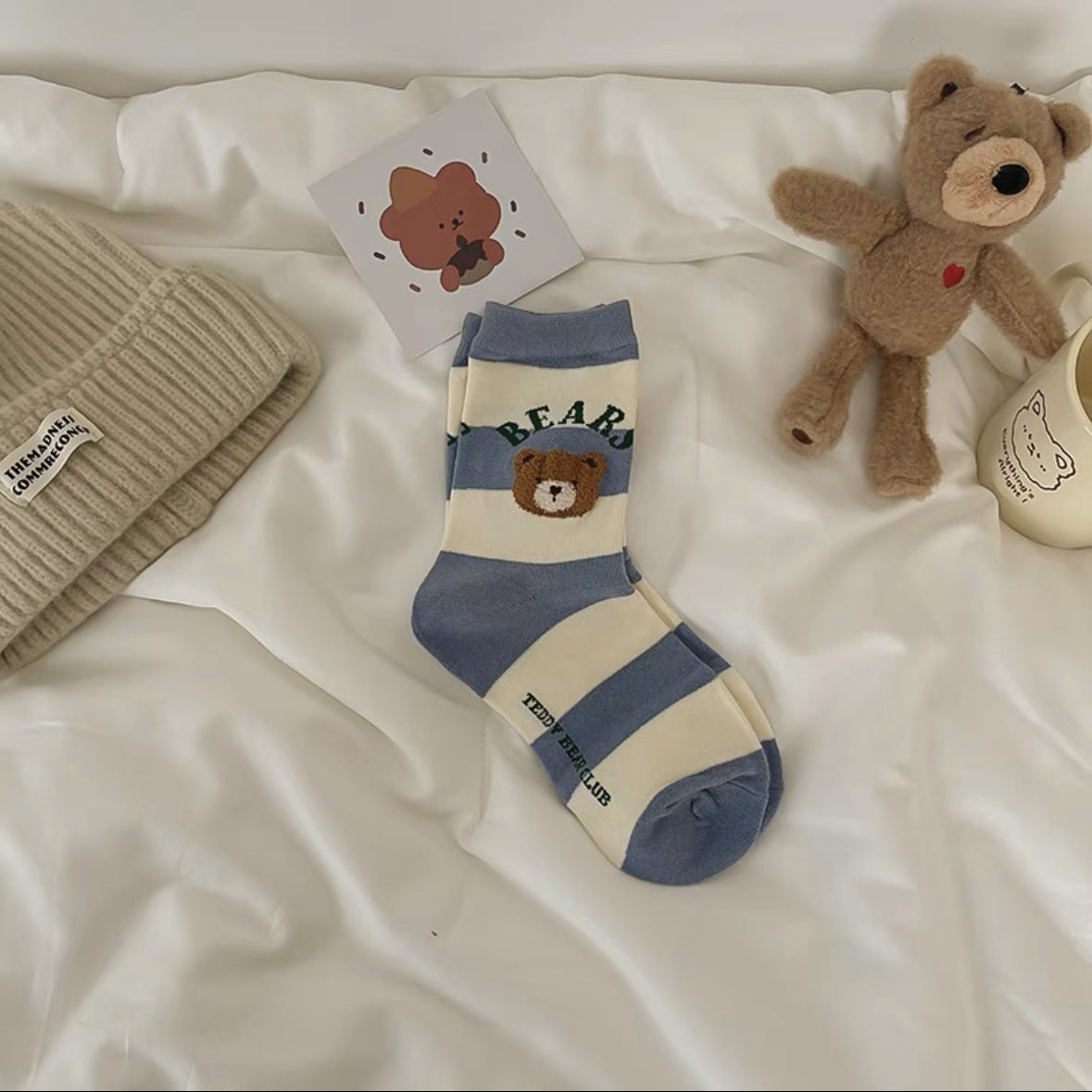 Cute Bear Print Women's Crew Socks | Casual Cotton Novelty Socks