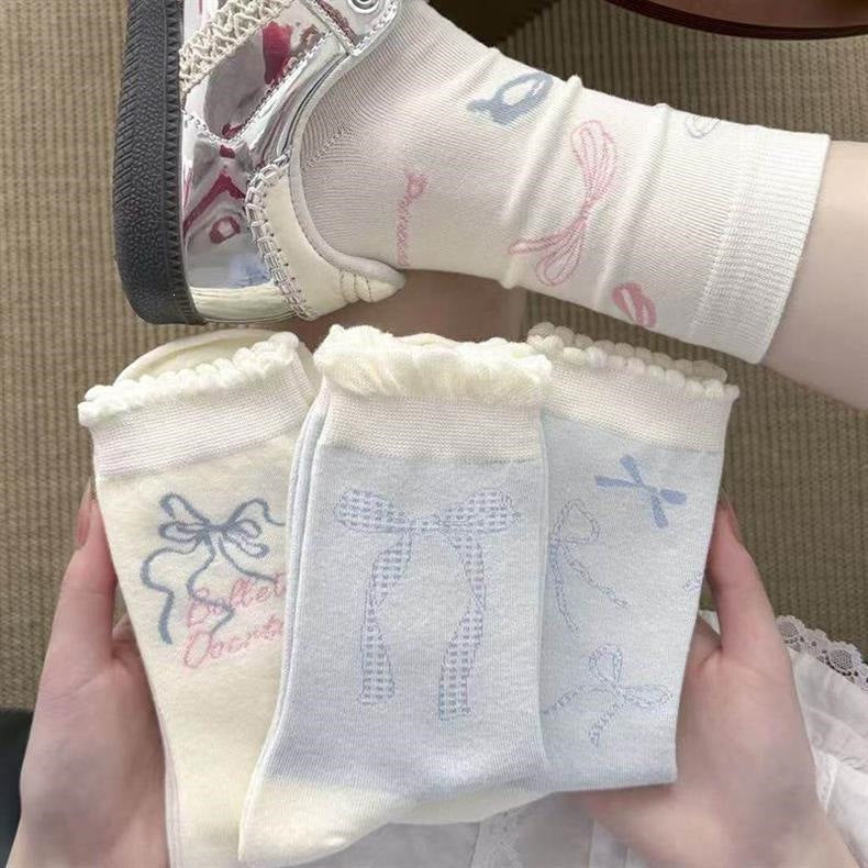 Cute Bow Crew Socks for Women | Lightweight Spring Cotton Socks