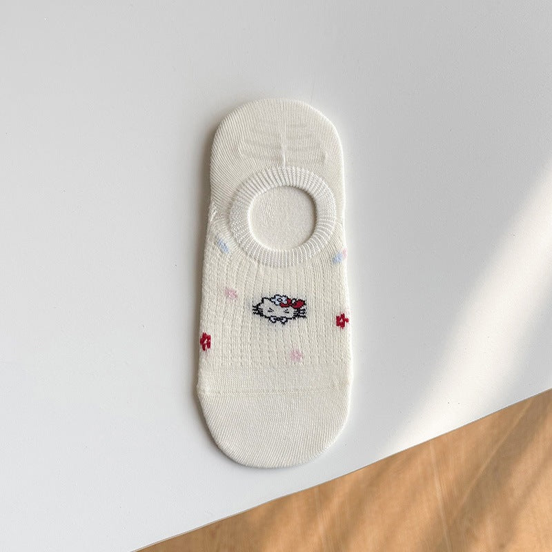 Cute Cat No-Show Socks for Women | Non-Slip Cotton Low Cut