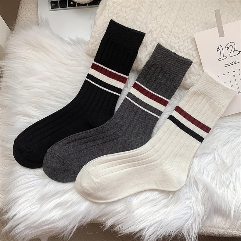 Striped Cotton Crew Socks for Women | Breathable Winter Everyday Socks