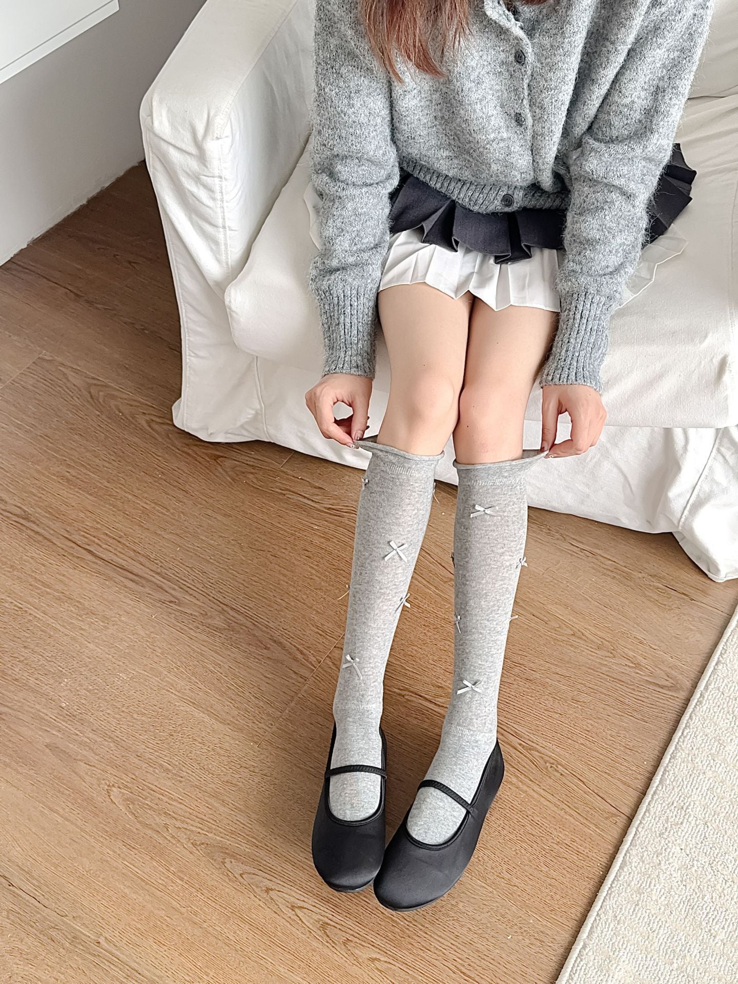 Bow Accent Slouch Socks | Thin Summer Calf Socks for Women