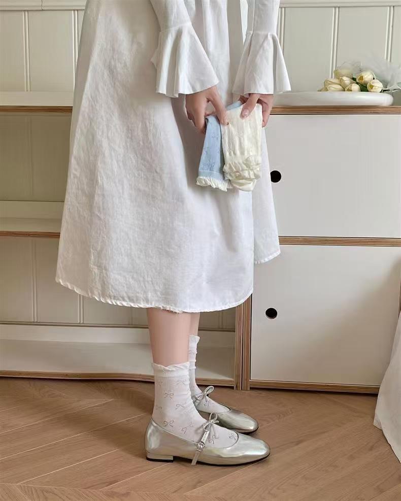 Ruffled Bow Cotton Crew Socks | Balletcore Socks for Women