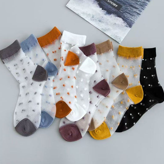 Polka Dot Sheer Crew Socks for Women | Lightweight Spring Summer Socks