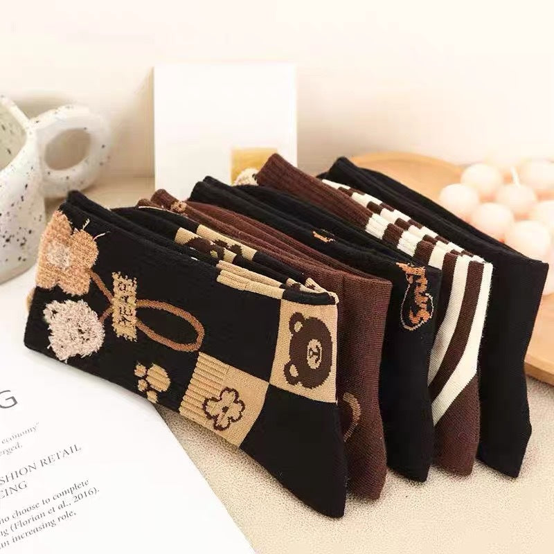 Cute Bear Crew Socks for Women | Cozy Fall Winter Patterned Socks