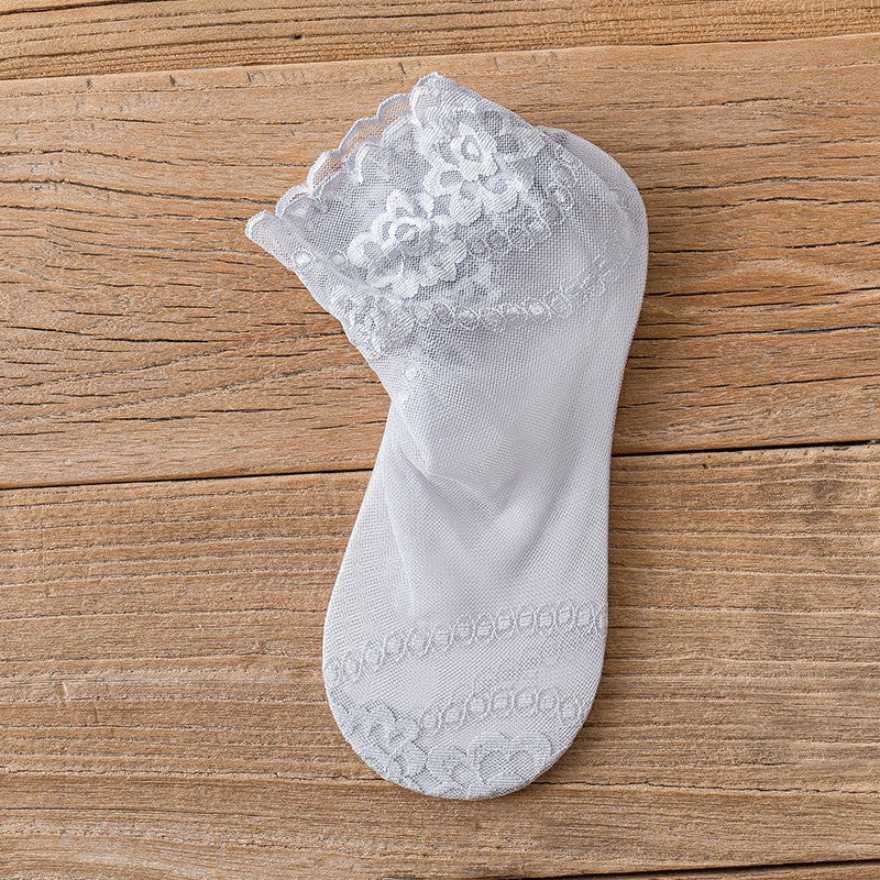 Lace Trim Ankle Socks for Women | Cotton Sole Sheer Mesh Socks