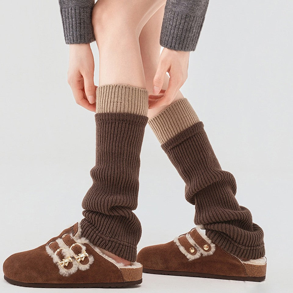 Cozy Y2K Colorblock Knit Leg Warmers for Women