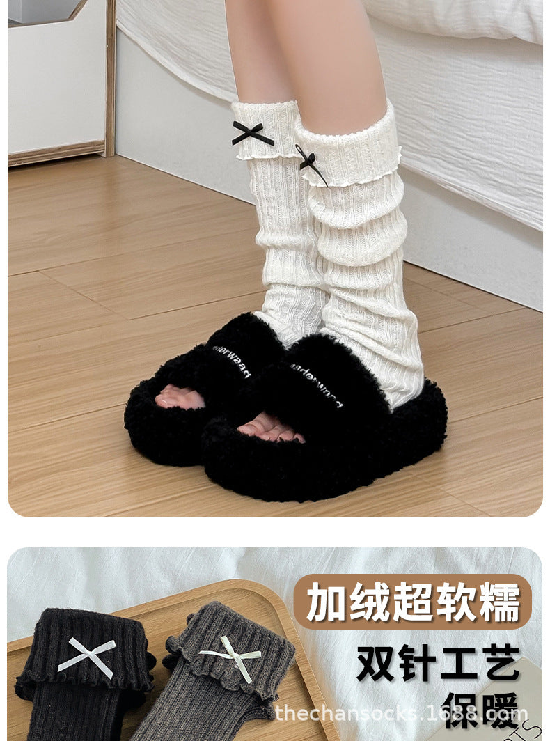 Cozy Ruffled Bow Slouch Socks for Women | Warm Winter JK Socks
