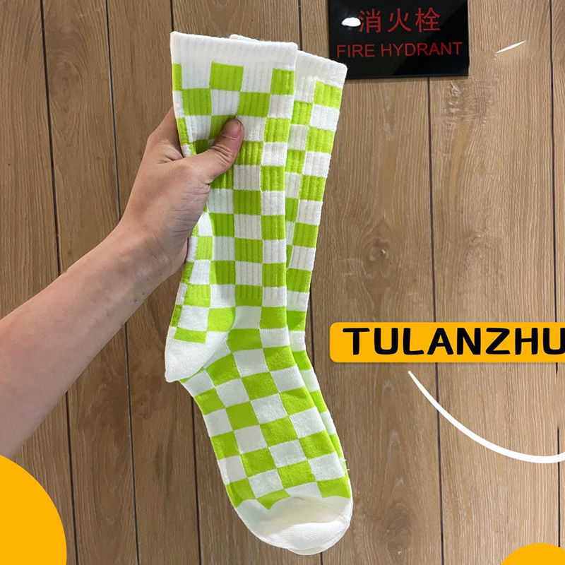 Trendy Checkered Unisex Crew Socks | Casual Breathable Cotton Socks