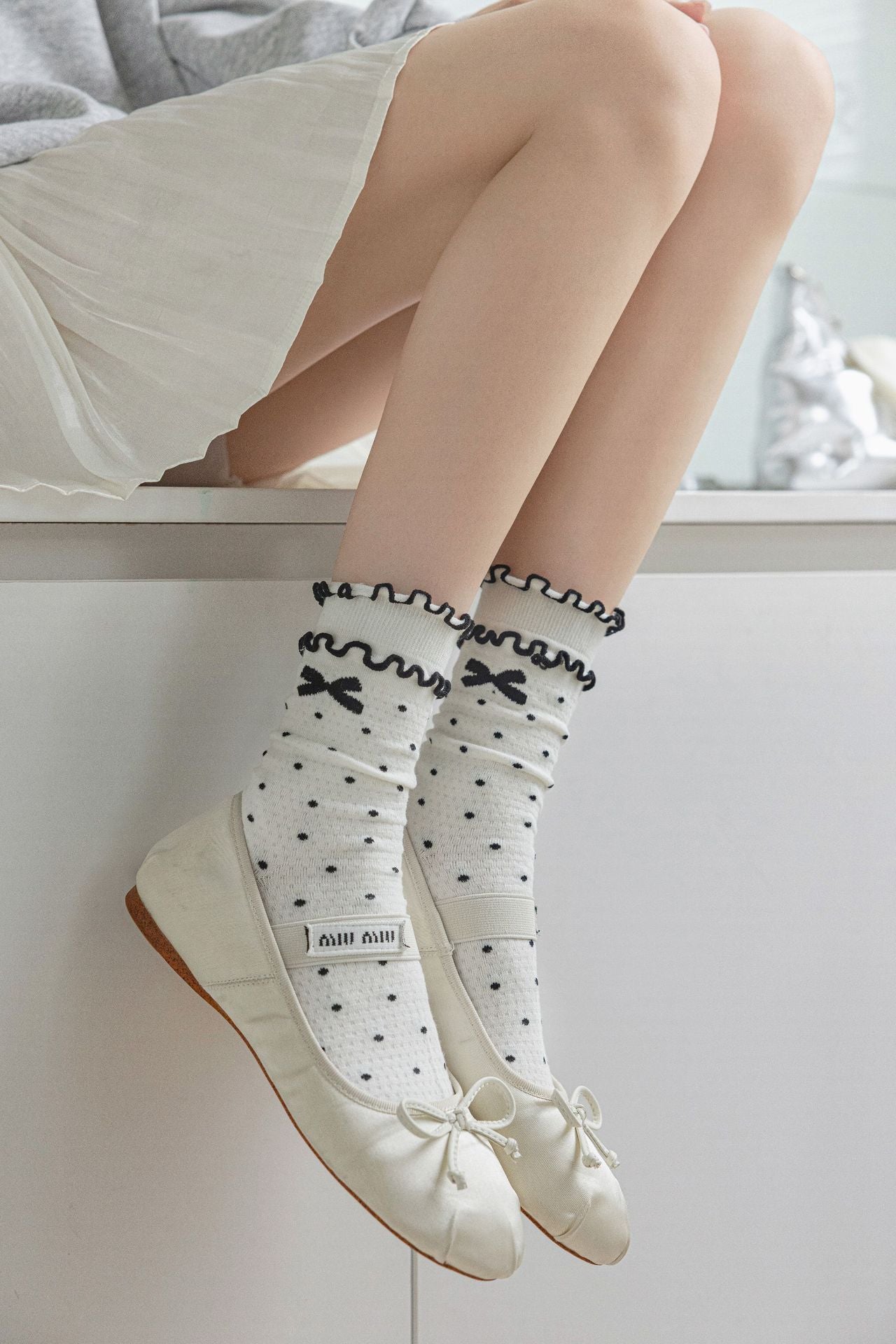 Balletcore Bow Crew Socks for Women | Breathable Summer Socks