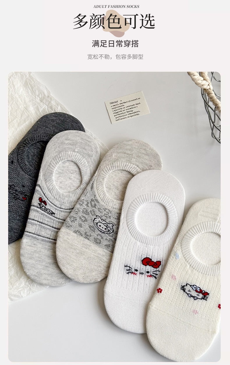 Cute Cat No-Show Socks for Women | Non-Slip Cotton Low Cut