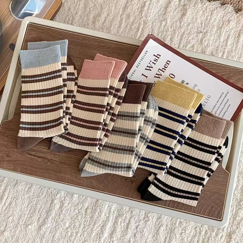 Striped Crew Socks for Women | Casual Trendy Everyday Cotton Socks