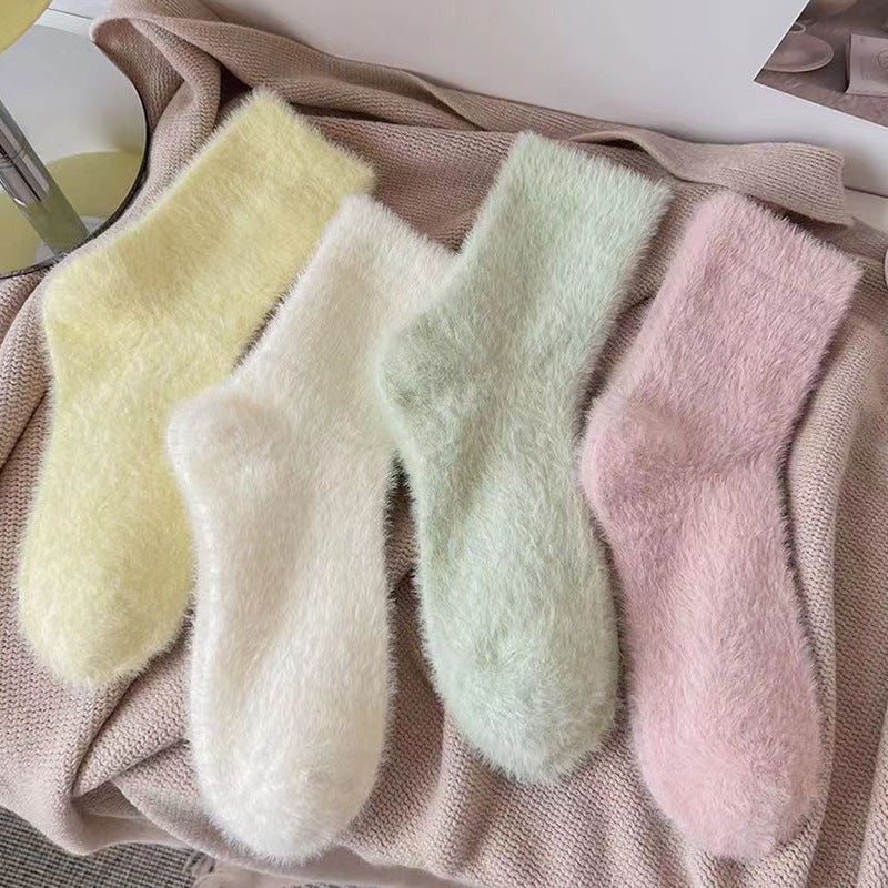 Women's Fuzzy Cozy Crew Socks | Warm Plush Winter Lounge Socks