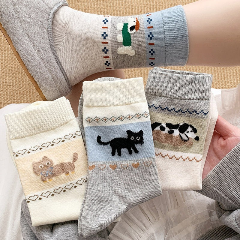 Cute Animal Print Crew Socks for Women | Retro Cotton Novelty Socks