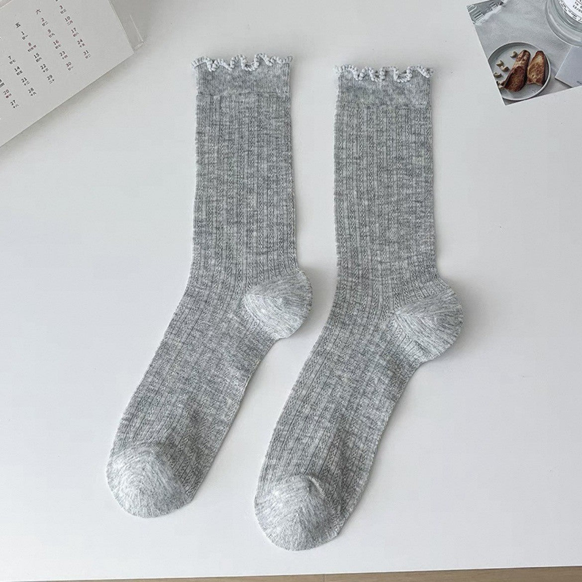 Ruffled Mesh Crew Socks for Women | Breathable Summer Ballet Socks