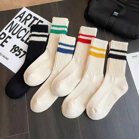 Striped Cotton Crew Socks | Casual Athletic Women's Mid Calf Socks