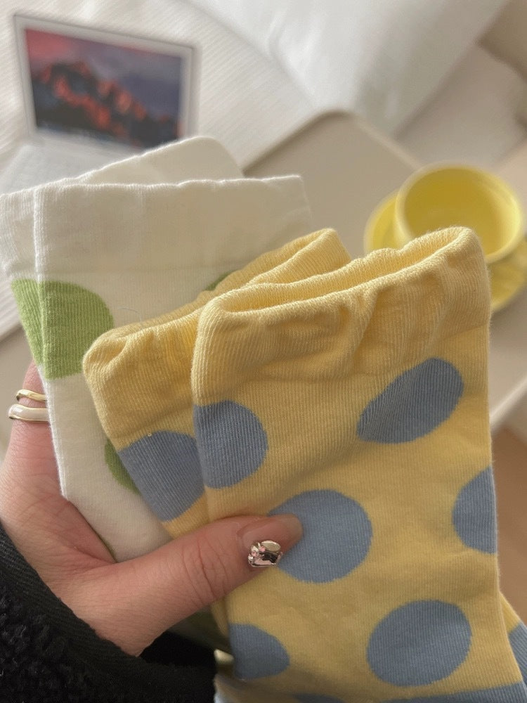 Women's Polka Dot Cotton Crew Socks | Trendy Casual Patterned Socks