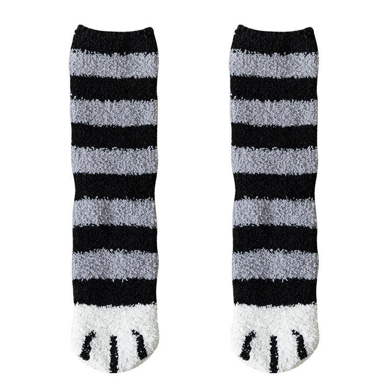 Fuzzy Cat Paw Cozy Crew Socks | Warm Winter Lounge Socks