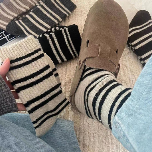 Cozy Striped Crew Socks for Women | Thick Warm Winter Socks