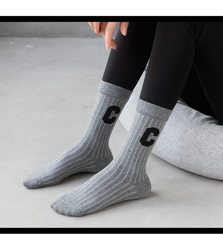 C Logo Crew Socks for Women | Trendy Soft Casual Everyday Socks