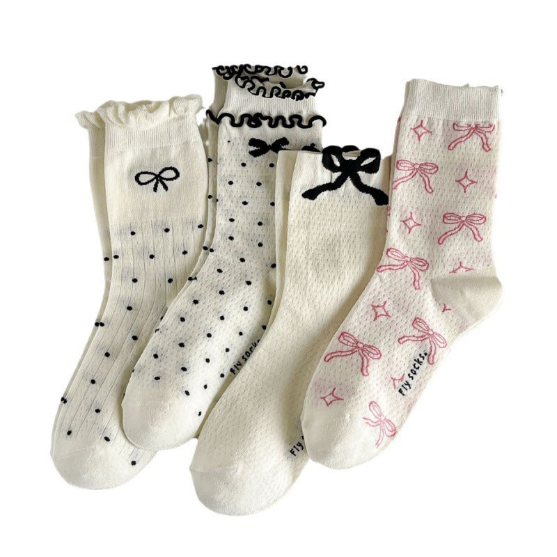 Balletcore Bow Crew Socks for Women | Breathable Summer Socks