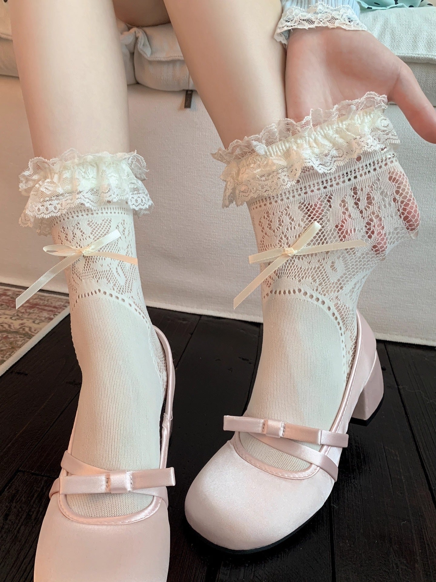 Lace Bow Crew Socks | Women's Ballet Summer Socks for Mary Janes