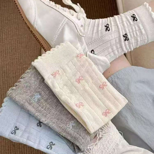 Women's Bow Pattern Crew Socks | Thin Breathable Spring Summer Socks