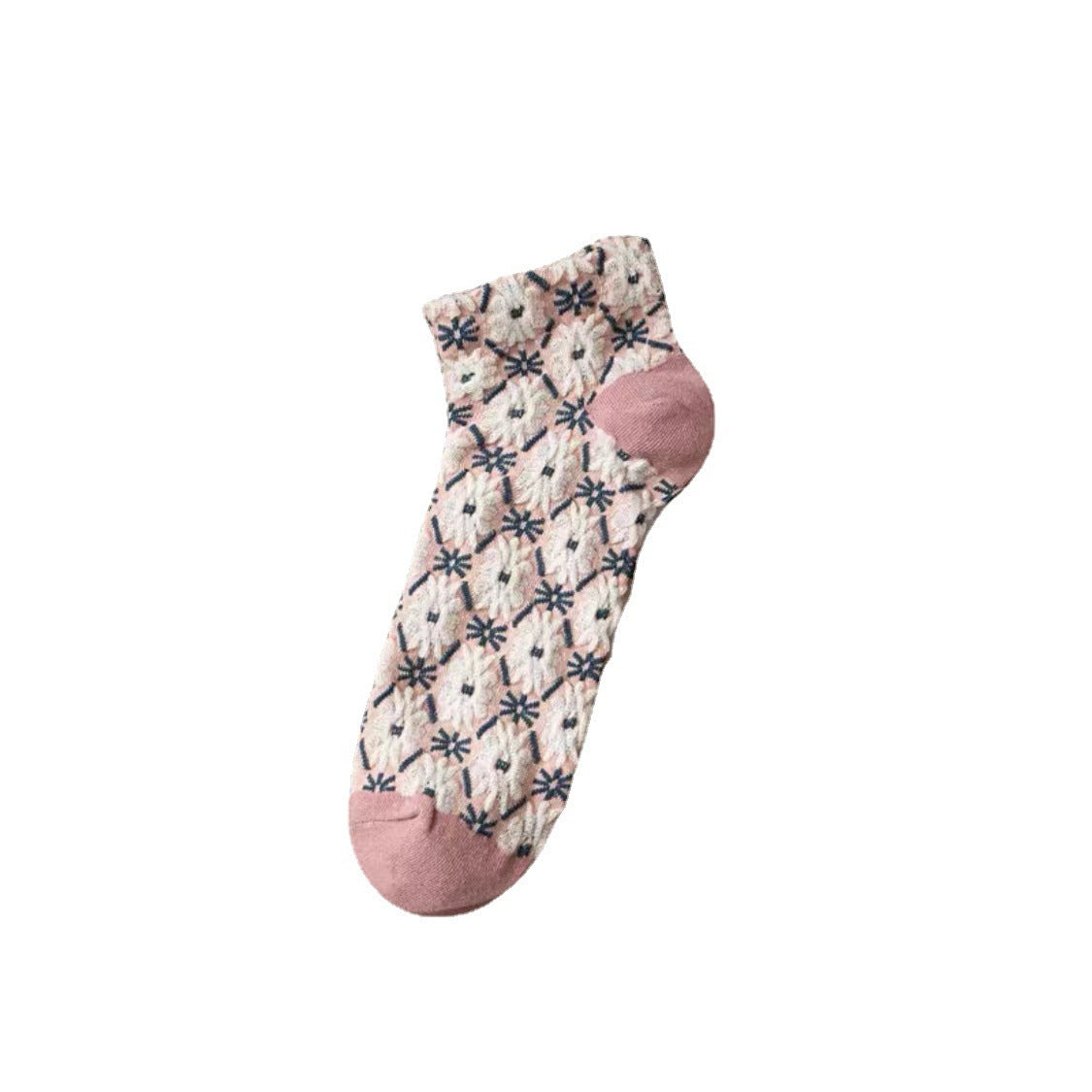 Vintage Embossed Daisy Ankle Socks | Cotton Patterned Socks for Women