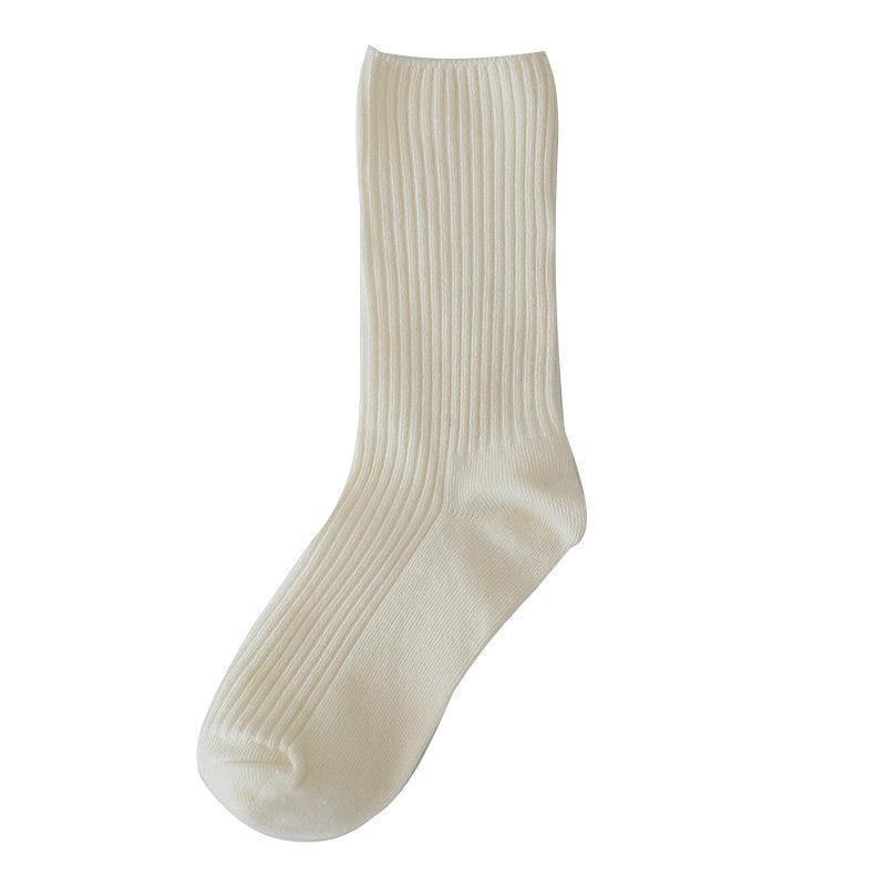 Cozy Vertical Stripe Crew Socks | Solid Cotton Women's Winter Socks
