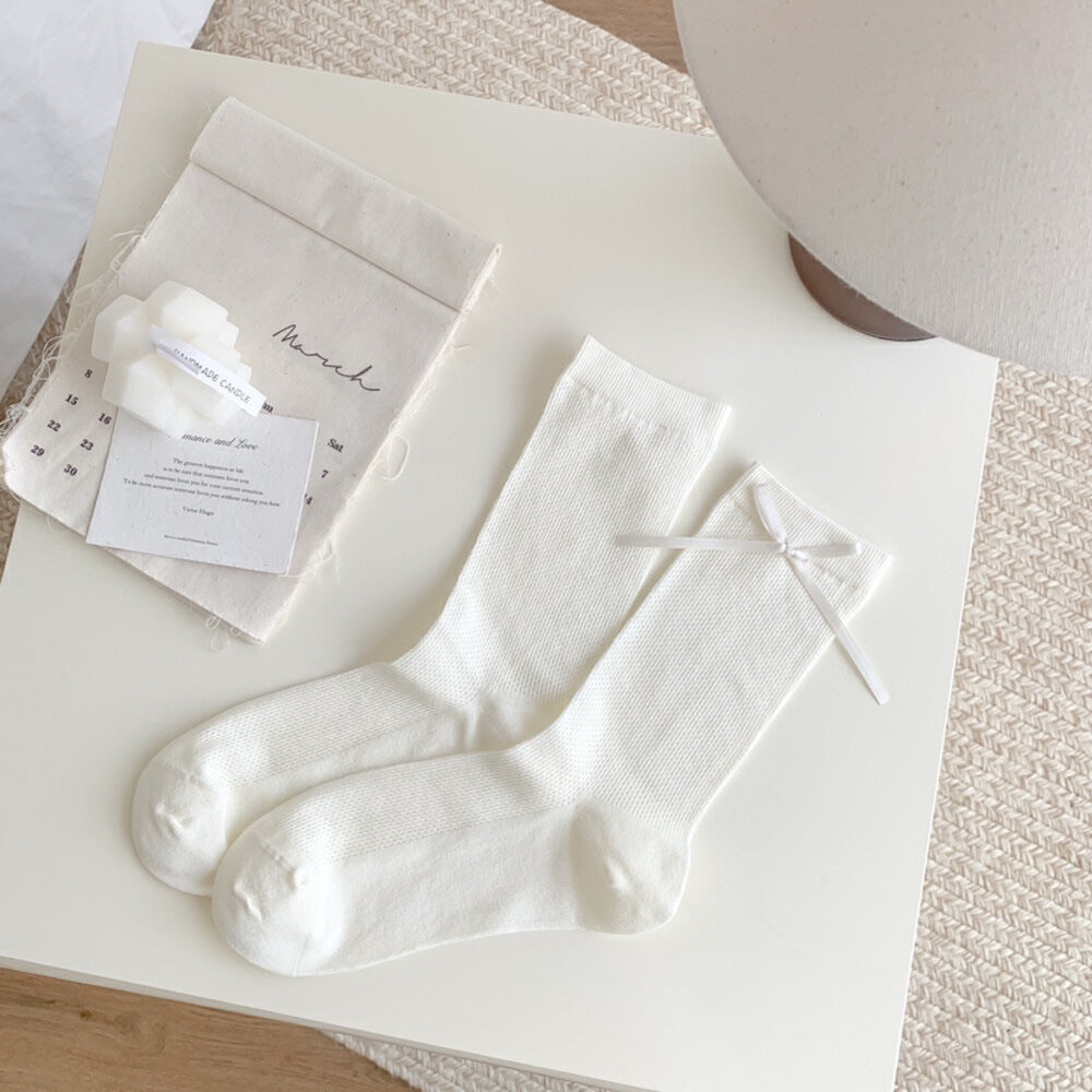 White Patterned Crew Socks for Women | Summer Thin Mary Jane Socks