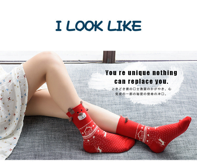 3D Reindeer Christmas Novelty Crew Socks for Women