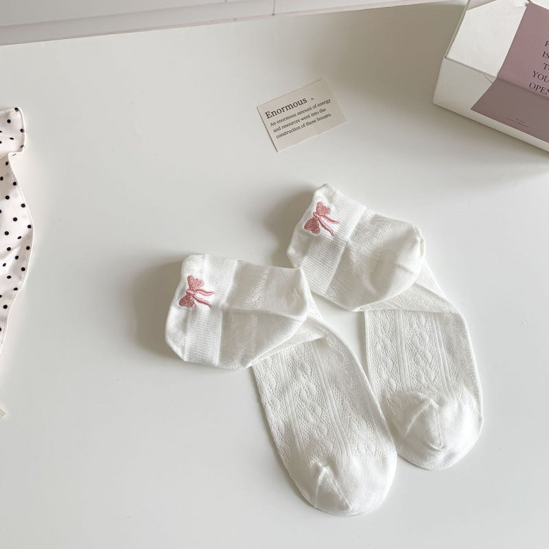 Embroidered Bow Ankle Socks | Thin Breathable Summer Socks