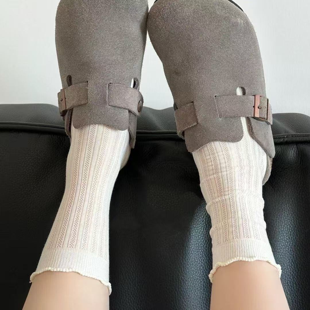 Mesh Ruffle Crew Socks for Women | Thin Breathable Summer Socks