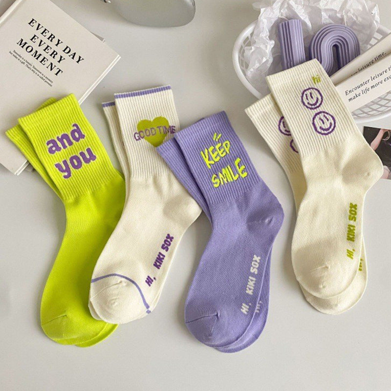 Trendy Graphic Crew Socks | Cotton Casual Athletic Socks for Women