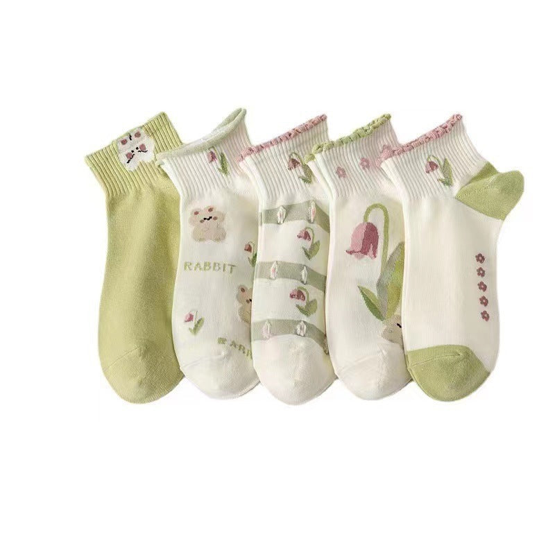 Cute Printed Ankle Socks for Women | Breathable Cotton Spring Socks